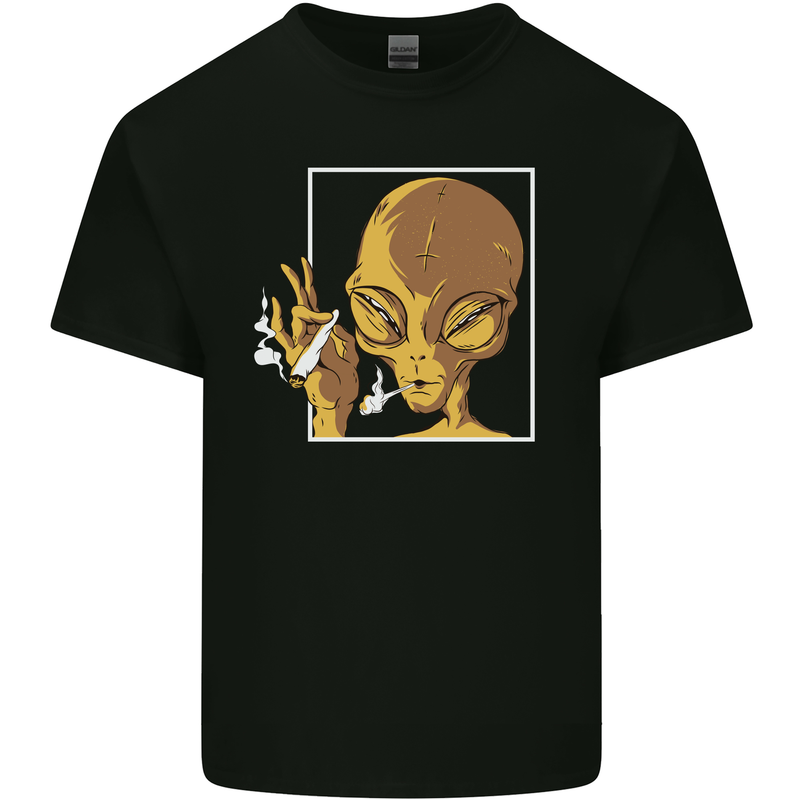 An Alien Smoking Weed Mens Cotton T-Shirt Tee Top Black