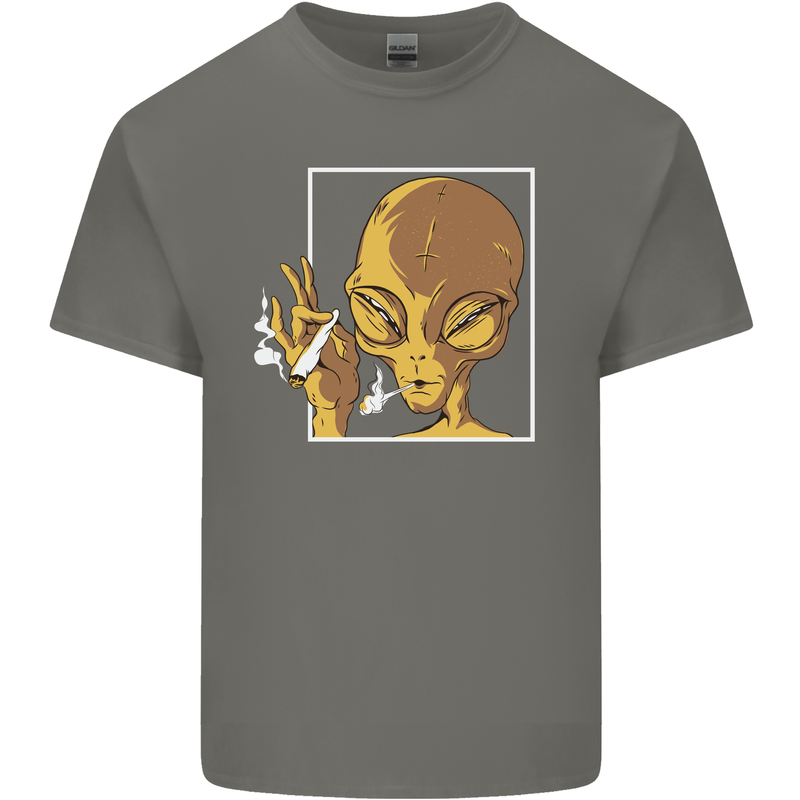 An Alien Smoking Weed Mens Cotton T-Shirt Tee Top Charcoal