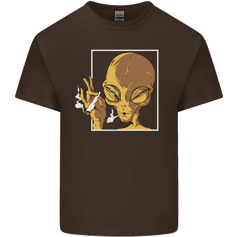An Alien Smoking Weed Mens Cotton T-Shirt Tee Top Dark Chocolate