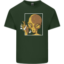 An Alien Smoking Weed Mens Cotton T-Shirt Tee Top Forest Green