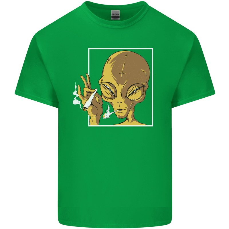 An Alien Smoking Weed Mens Cotton T-Shirt Tee Top Irish Green