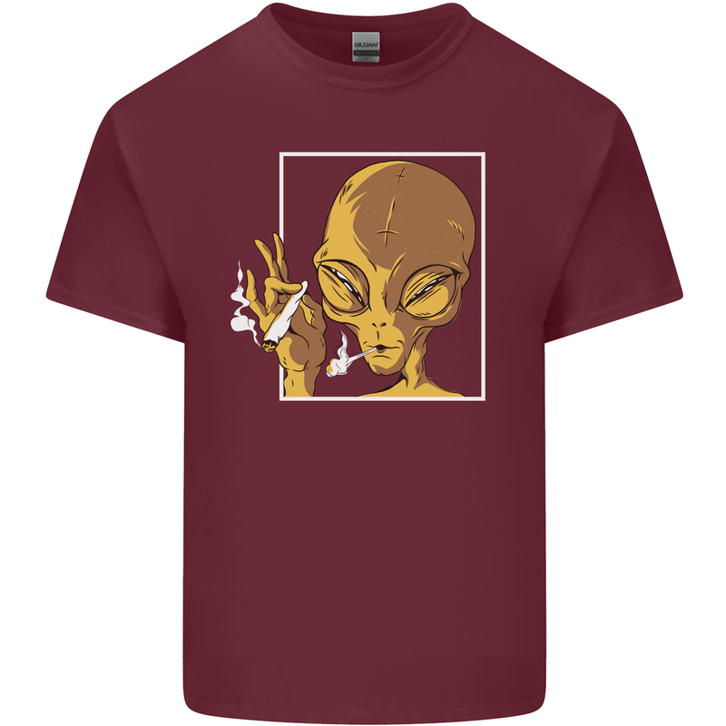 An Alien Smoking Weed Mens Cotton T-Shirt Tee Top Maroon