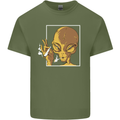 An Alien Smoking Weed Mens Cotton T-Shirt Tee Top Military Green