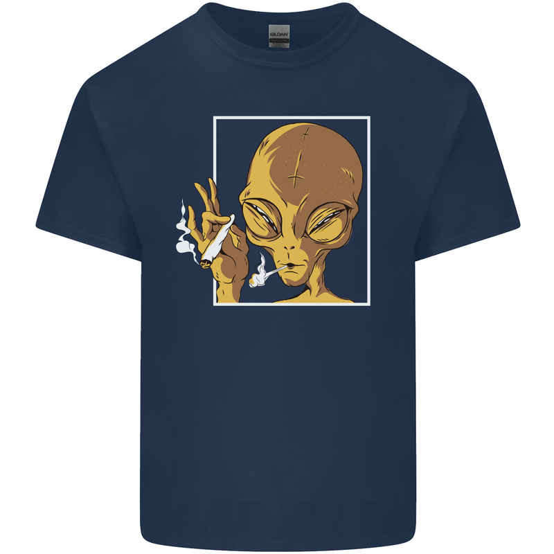 An Alien Smoking Weed Mens Cotton T-Shirt Tee Top Navy Blue