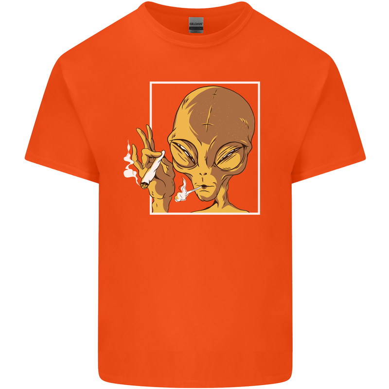 An Alien Smoking Weed Mens Cotton T-Shirt Tee Top Orange
