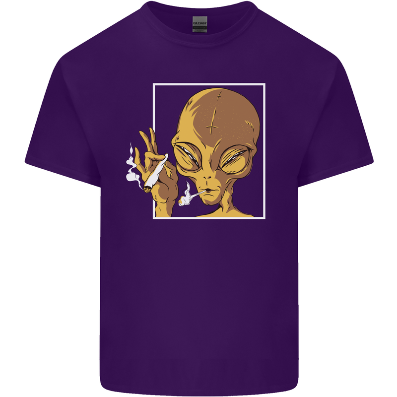 An Alien Smoking Weed Mens Cotton T-Shirt Tee Top Purple