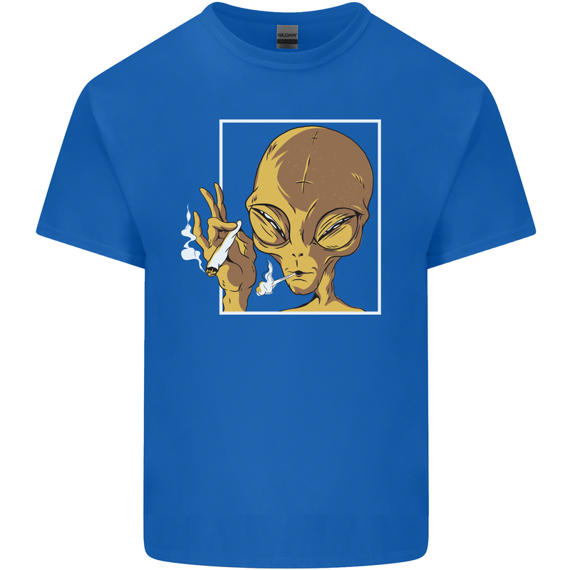 An Alien Smoking Weed Mens Cotton T-Shirt Tee Top Royal Blue