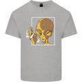 An Alien Smoking Weed Mens Cotton T-Shirt Tee Top Sports Grey