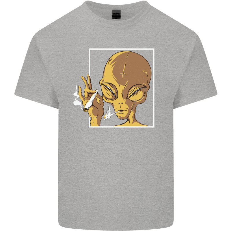 An Alien Smoking Weed Mens Cotton T-Shirt Tee Top Sports Grey