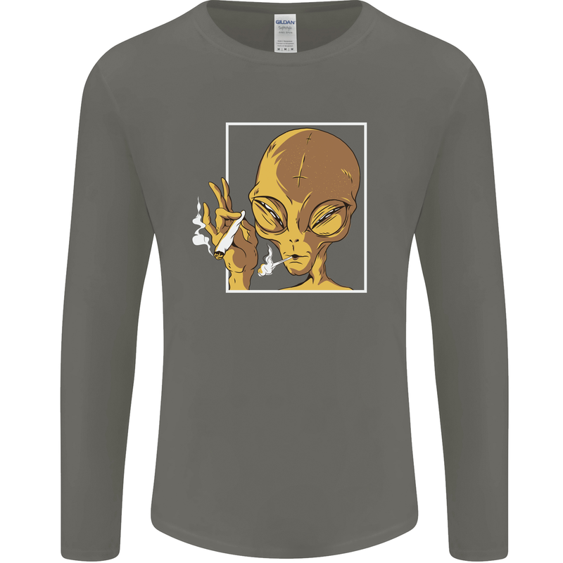 An Alien Smoking Weed Mens Long Sleeve T-Shirt Charcoal
