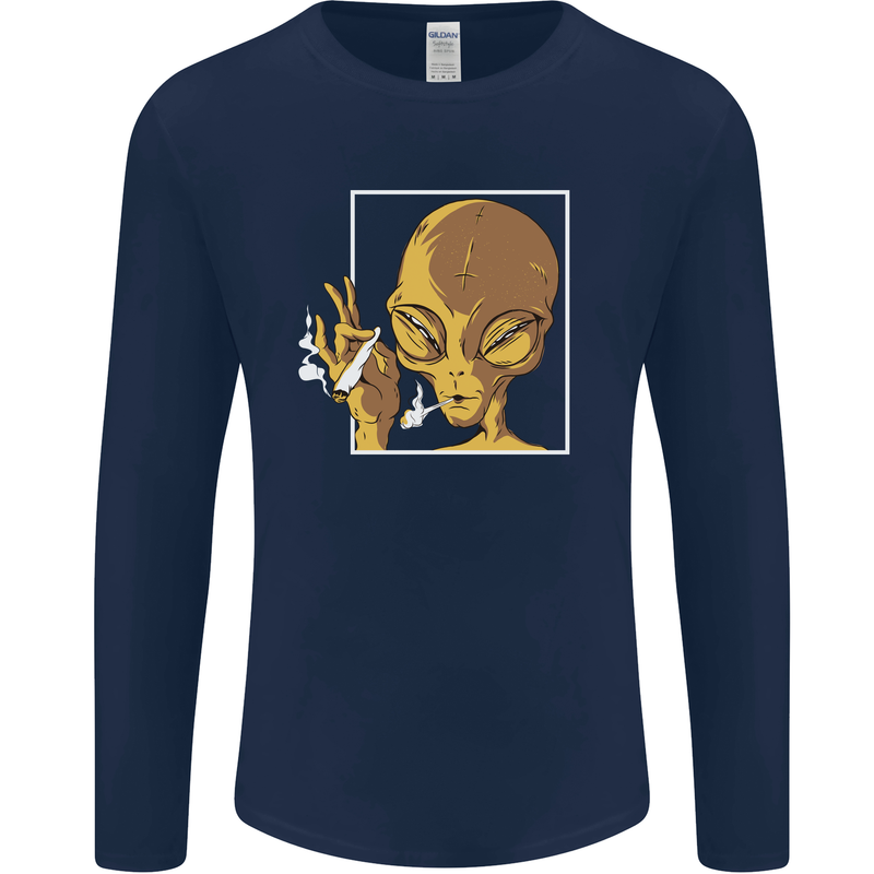 An Alien Smoking Weed Mens Long Sleeve T-Shirt Navy Blue