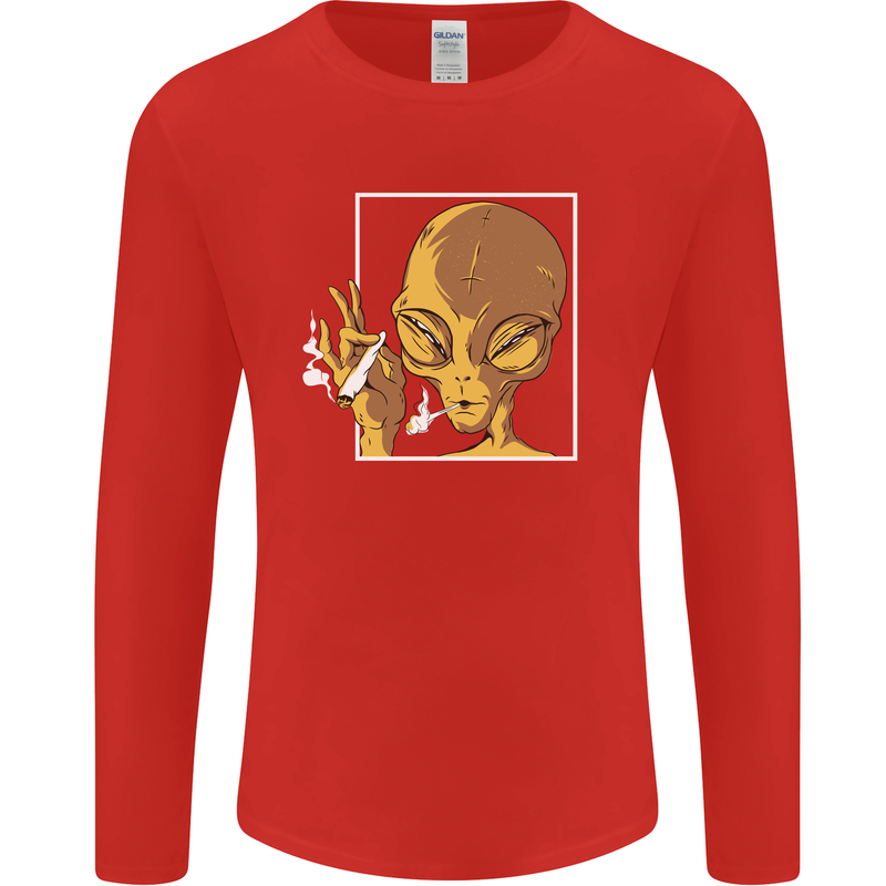 An Alien Smoking Weed Mens Long Sleeve T-Shirt Red