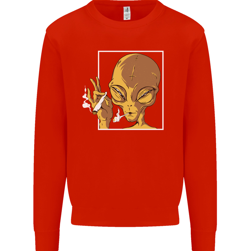An Alien Smoking Weed Mens Sweatshirt Jumper Bright Red