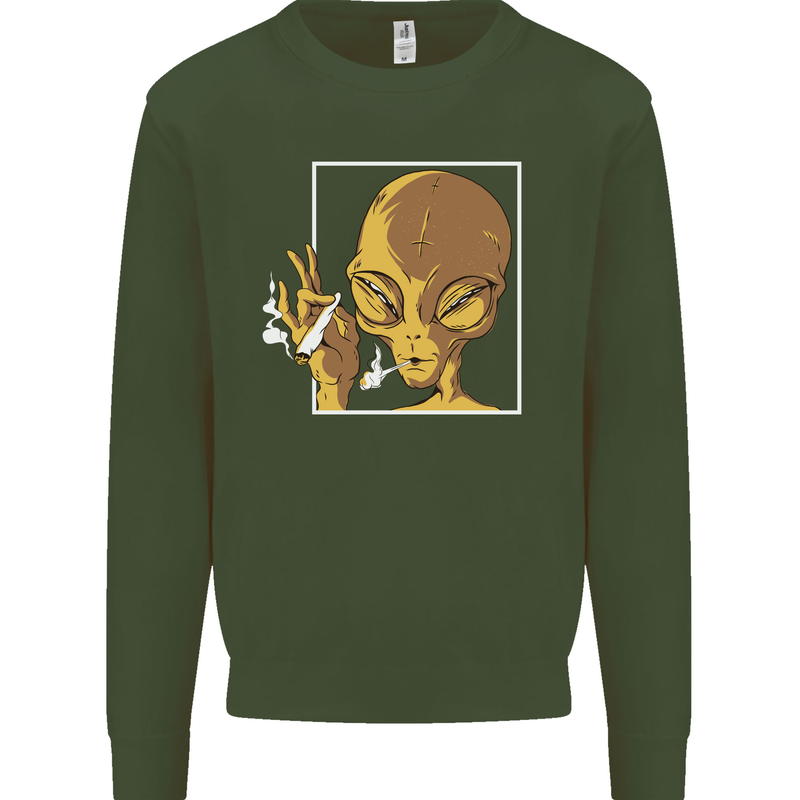 An Alien Smoking Weed Mens Sweatshirt Jumper Forest Green