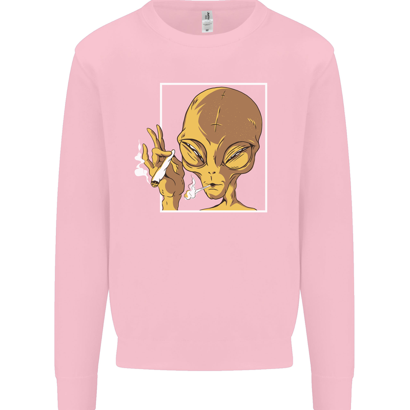 An Alien Smoking Weed Mens Sweatshirt Jumper Light Pink