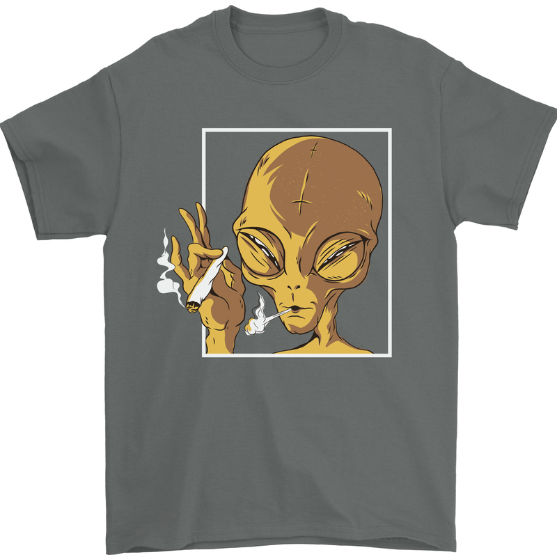 An Alien Smoking Weed Mens T-Shirt 100% Cotton Charcoal