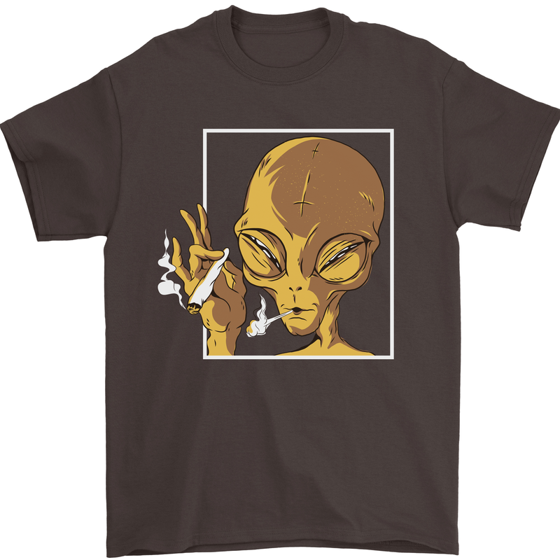 An Alien Smoking Weed Mens T-Shirt 100% Cotton Dark Chocolate
