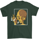 An Alien Smoking Weed Mens T-Shirt 100% Cotton Forest Green