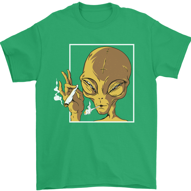 An Alien Smoking Weed Mens T-Shirt 100% Cotton Irish Green