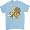 An Alien Smoking Weed Mens T-Shirt 100% Cotton Light Blue