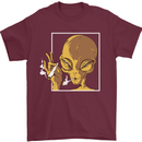 An Alien Smoking Weed Mens T-Shirt 100% Cotton Maroon