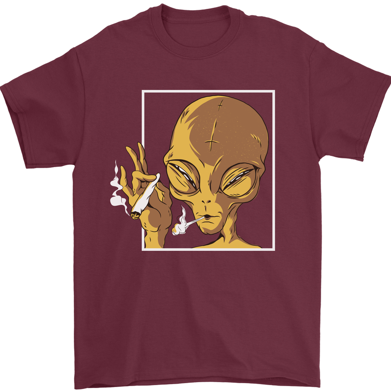 An Alien Smoking Weed Mens T-Shirt 100% Cotton Maroon