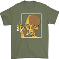An Alien Smoking Weed Mens T-Shirt 100% Cotton Military Green