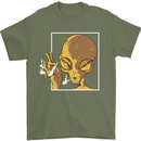 An Alien Smoking Weed Mens T-Shirt 100% Cotton Military Green