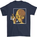 An Alien Smoking Weed Mens T-Shirt 100% Cotton Navy Blue