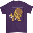 An Alien Smoking Weed Mens T-Shirt 100% Cotton Purple