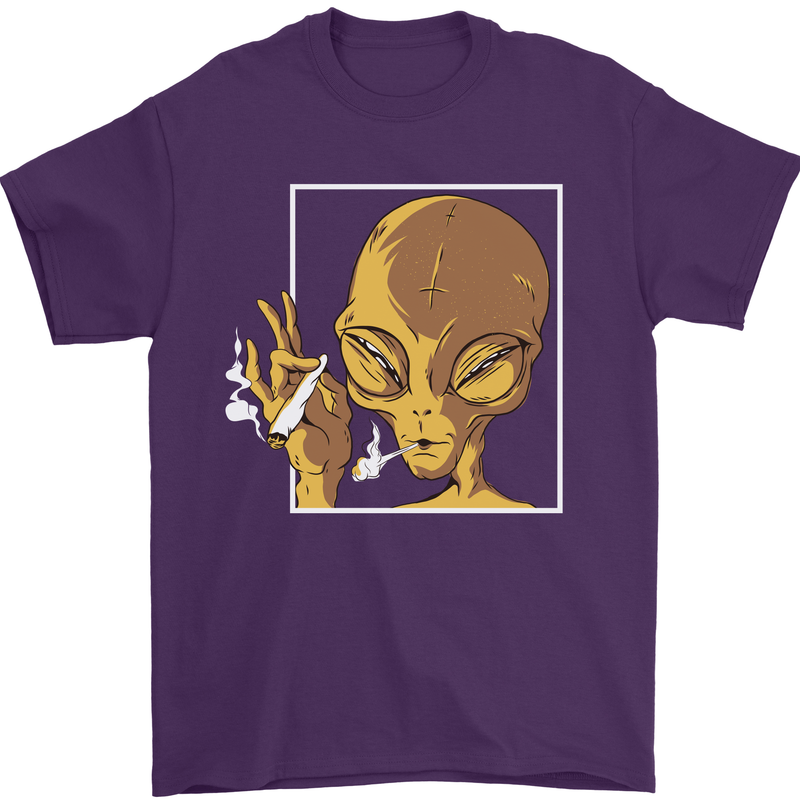 An Alien Smoking Weed Mens T-Shirt 100% Cotton Purple