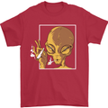An Alien Smoking Weed Mens T-Shirt 100% Cotton Red