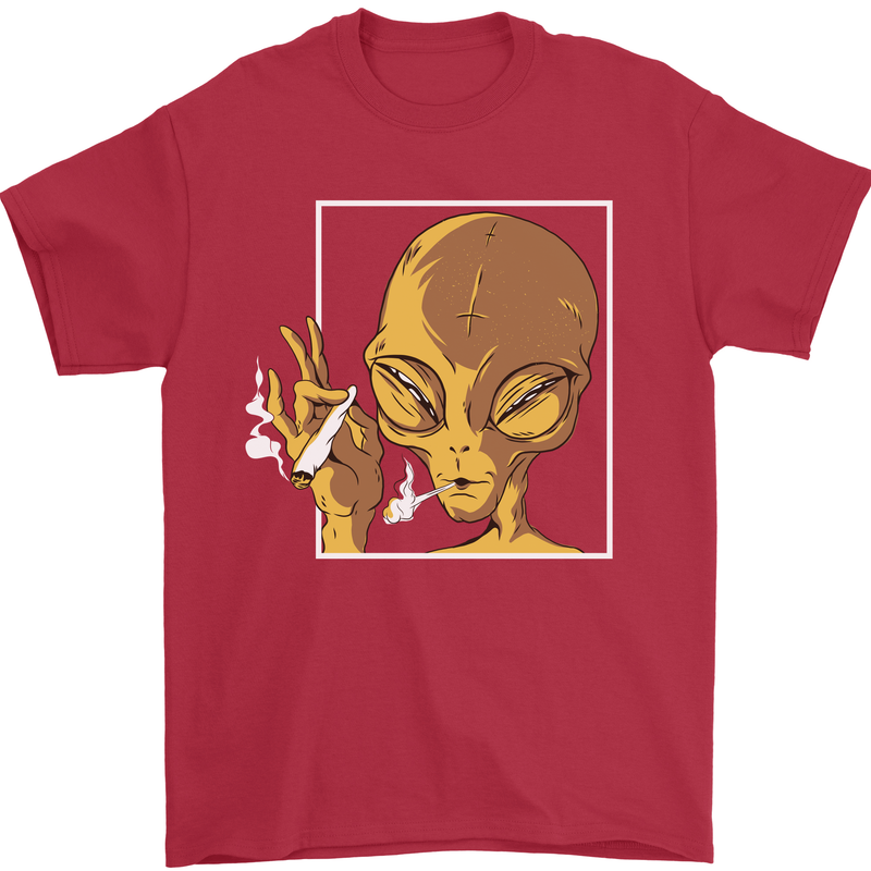 An Alien Smoking Weed Mens T-Shirt 100% Cotton Red