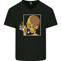 An Alien Smoking Weed Mens V-Neck Cotton T-Shirt Black