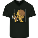 An Alien Smoking Weed Mens V-Neck Cotton T-Shirt Black