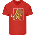 An Alien Smoking Weed Mens V-Neck Cotton T-Shirt Red