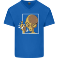 An Alien Smoking Weed Mens V-Neck Cotton T-Shirt Royal Blue