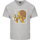 An Alien Smoking Weed Mens V-Neck Cotton T-Shirt Sports Grey