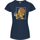 An Alien Smoking Weed Womens Petite Cut T-Shirt Navy Blue