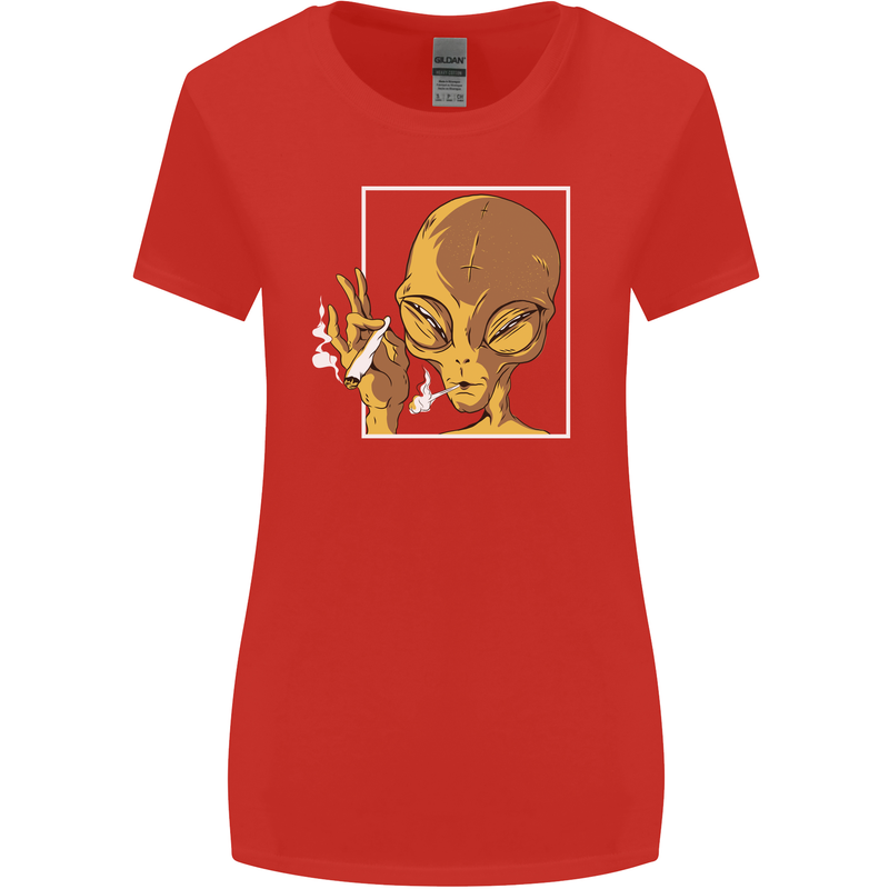 An Alien Smoking Weed Womens Wider Cut T-Shirt Red