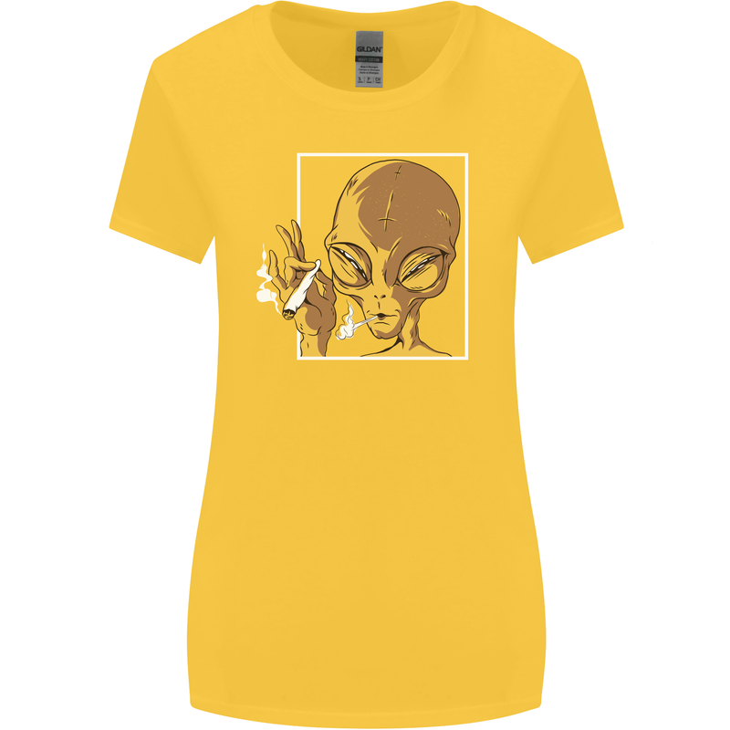 An Alien Smoking Weed Womens Wider Cut T-Shirt Yellow
