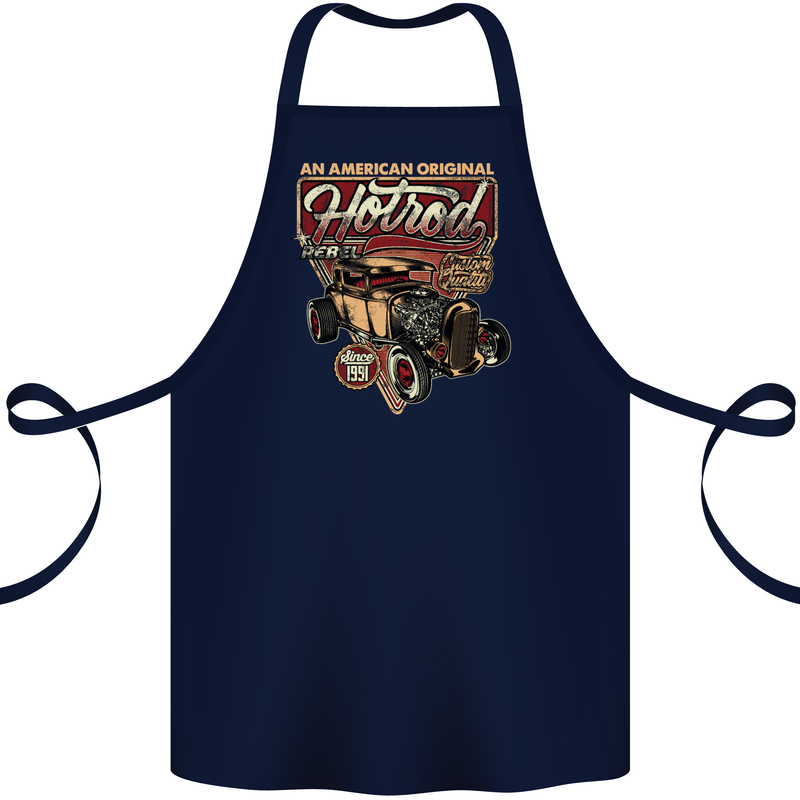 An American Original Hotrod Cotton Apron 100% Organic Navy Blue