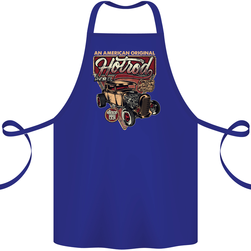 An American Original Hotrod Cotton Apron 100% Organic Royal Blue