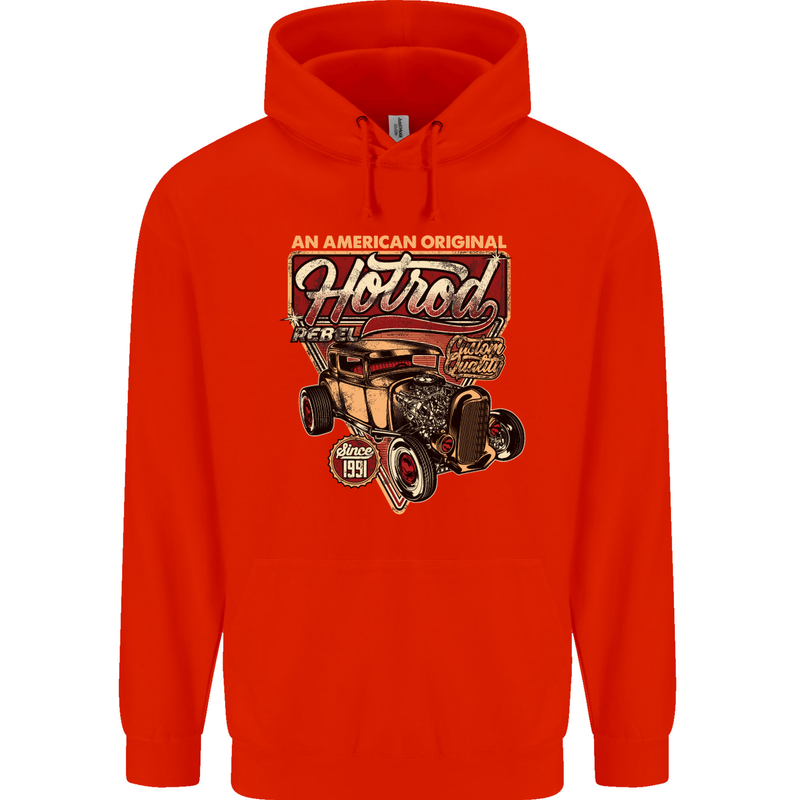 An American Original Hotrod Mens 80% Cotton Hoodie Bright Red