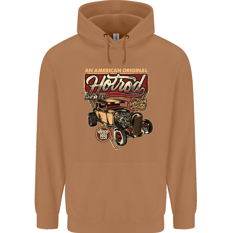 An American Original Hotrod Mens 80% Cotton Hoodie Caramel Latte