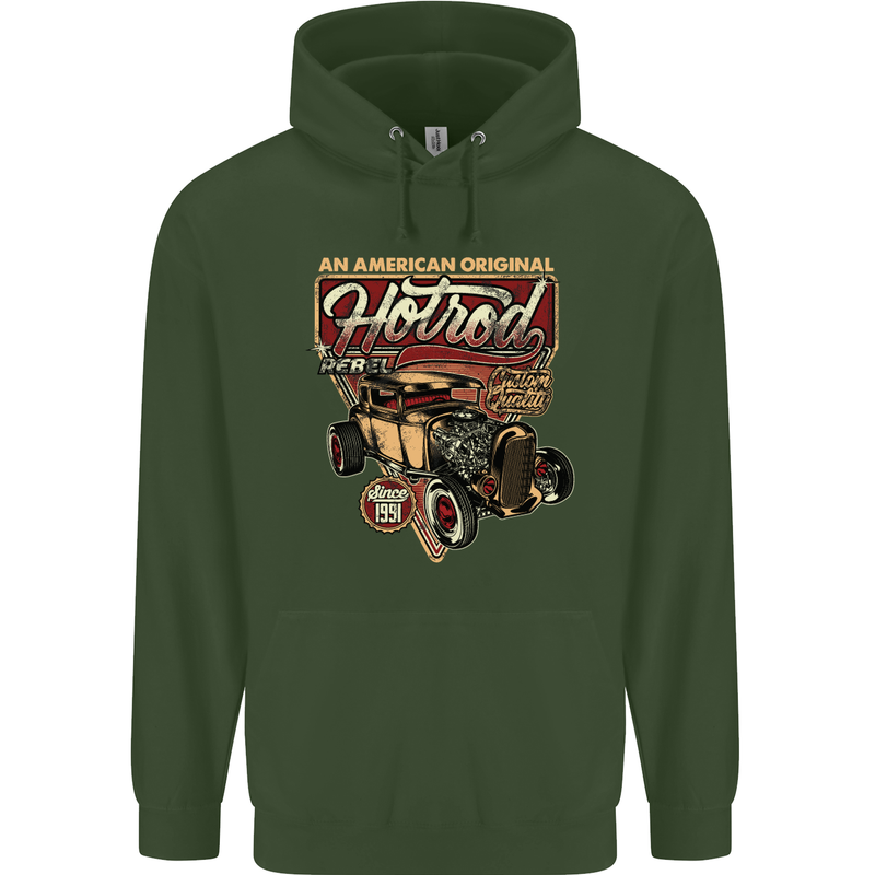 An American Original Hotrod Mens 80% Cotton Hoodie Forest Green