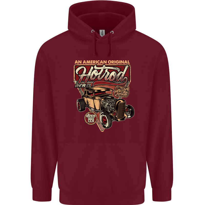 An American Original Hotrod Mens 80% Cotton Hoodie Maroon