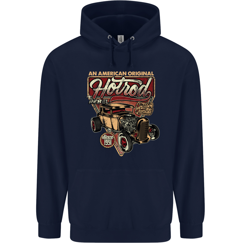 An American Original Hotrod Mens 80% Cotton Hoodie Navy Blue