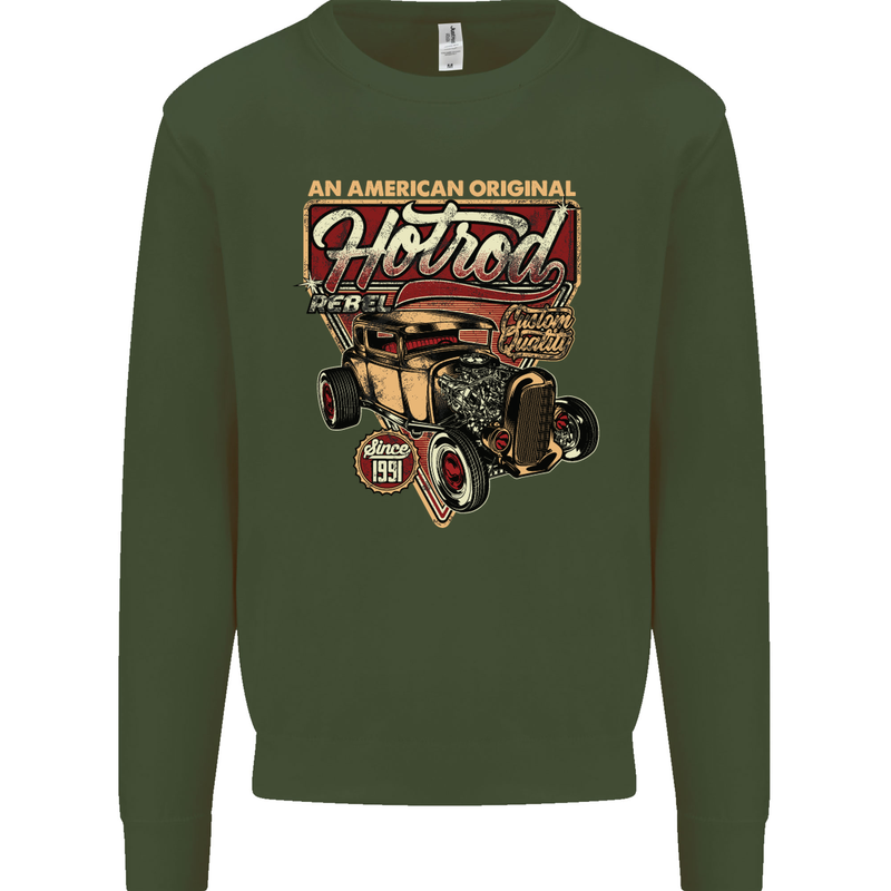 An American Original Hotrod Mens Sweatshirt Jumper Forest Green