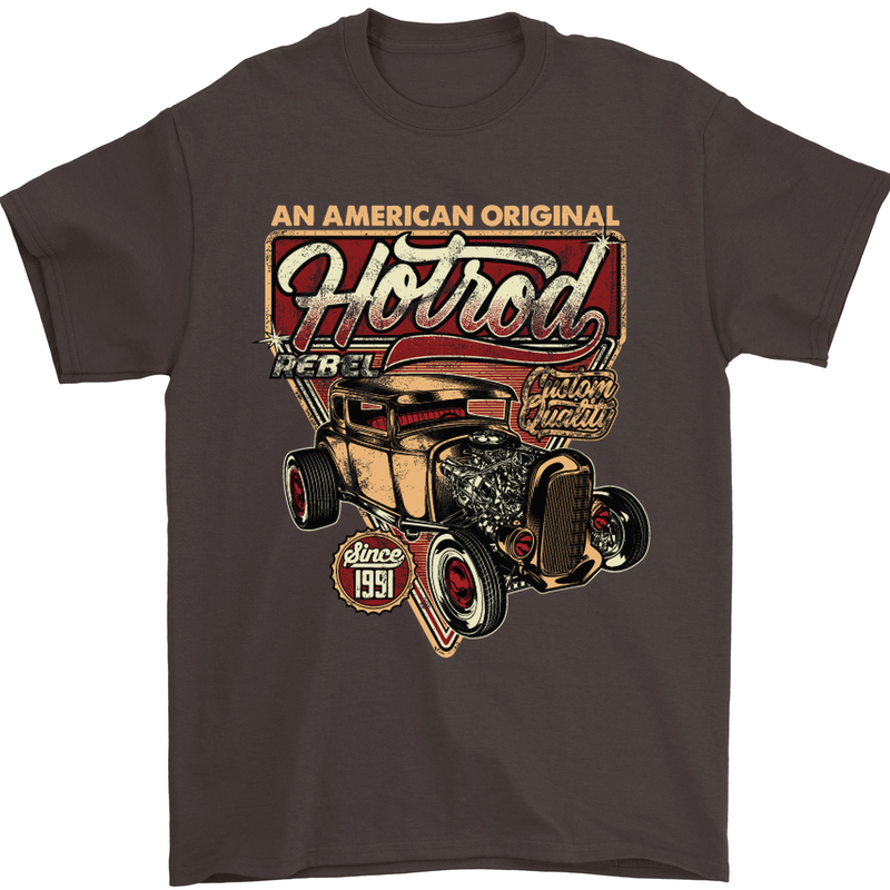 An American Original Hotrod Mens T-Shirt Cotton Gildan Dark Chocolate